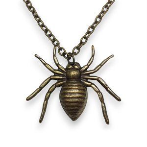Antiqued Brass Spider Insect Stamping Aged Oxidized Charm Pendant Necklace
